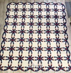 Vintage Double Wedding Ring Quilt Full Size 78 x 86 Handmade Cotton Patchwork