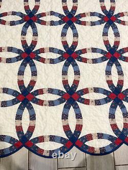 Vintage Double Wedding Ring Quilt Full Size 78 x 86 Handmade Cotton Patchwork