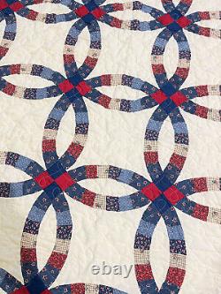 Vintage Double Wedding Ring Quilt Full Size 78 x 86 Handmade Cotton Patchwork