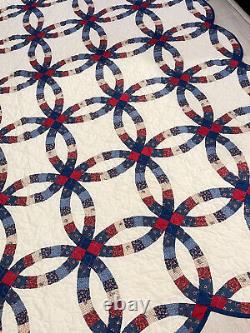 Vintage Double Wedding Ring Quilt Full Size 78 x 86 Handmade Cotton Patchwork