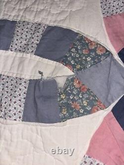 Vintage Double Wedding Ring Quilt Full Size 80x82in Handmade Cotton Patchwork