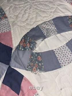 Vintage Double Wedding Ring Quilt Full Size 80x82in Handmade Cotton Patchwork