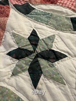 Vintage Double Wedding Ring Quilt Hand Quilted Scalloped Colorful About 61x81