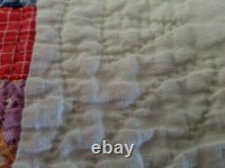 Vintage Double Wedding Ring Quilt Handmade Intricate Quilting 74x56
