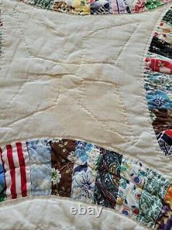 Vintage Double Wedding Ring Quilt, Queen Size, Handmade