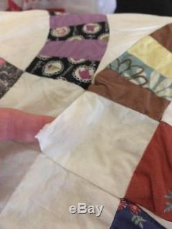 Vintage Double Wedding Ring Quilt Top Handmade Machine Sewn Colorful 72x92