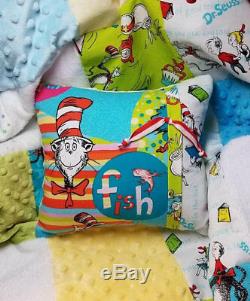 Vintage Dr. Seuss Cat in the Hat fabric Chenille Baby Crib Quilt Bedding Suess