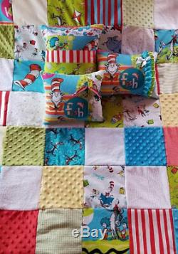 Vintage Dr. Seuss Cat in the Hat fabric Chenille Baby Crib Quilt Bedding Suess