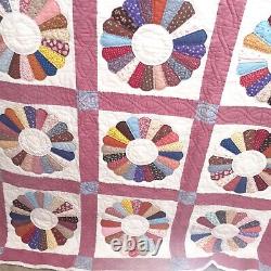 Vintage Dresden Plate Quilt 77x94 Full / Queen Handstiched Pinwheels with Apples