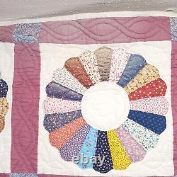 Vintage Dresden Plate Quilt 77x94 Full / Queen Handstiched Pinwheels with Apples