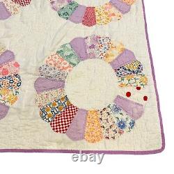 Vintage Dresden Plate Quilt 81 X 65 Hand Quilted Handmade Calico Nice Condition