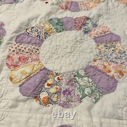 Vintage Dresden Plate Quilt 81 X 65 Hand Quilted Handmade Calico Nice Condition