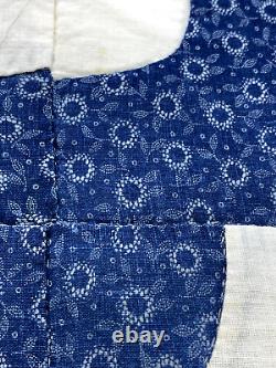 Vintage Drunkard's Path Quilt Hand Pieced Hand Quilted Blue and White 68 x 83