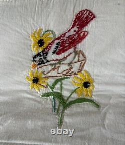 Vintage Embroidered Patchwork Panels Handmade Quilt 48 State Birds And Flowers