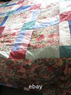 Vintage English Handmade Patchwork Quilt Sanderson Roses & Peonies 376cm X 250cm
