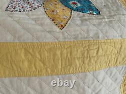 Vintage FLORAL STAR 8 Point Quilt, Hand Stitched, 20 Squares, 84 X 102