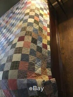Vintage FULL/QUEEN QUILT! Hand Made Patchwork! F/Q 85x88! CHAMBRAY Underside