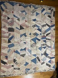 Vintage Farmhouse Crazy Quilt 1900s Handmade Antique Patchwork Distressed