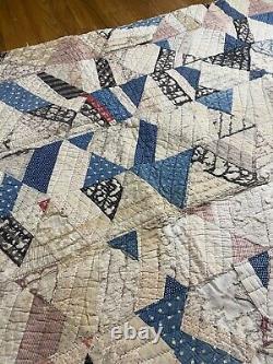 Vintage Farmhouse Crazy Quilt 1900s Handmade Antique Patchwork Distressed