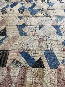 Vintage Farmhouse Crazy Quilt 1900s Handmade Antique Patchwork Distressed