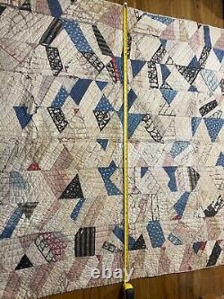 Vintage Farmhouse Crazy Quilt 1900s Handmade Antique Patchwork Distressed