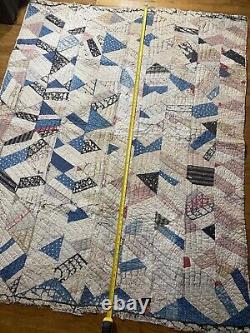 Vintage Farmhouse Crazy Quilt 1900s Handmade Antique Patchwork Distressed