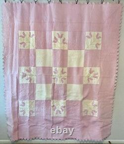 Vintage Farmhouse Handmade Quilt Lavender with Hand Quilting and Appliqué
