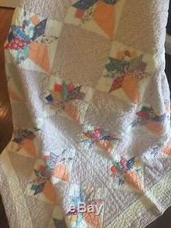Vintage Feed Sack Bouquet Pattern Hand Made Quilt 84 X 74 4.5 Star Free Ship