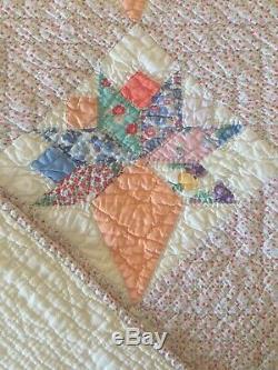 Vintage Feed Sack Bouquet Pattern Hand Made Quilt 84 X 74 4.5 Star Free Ship