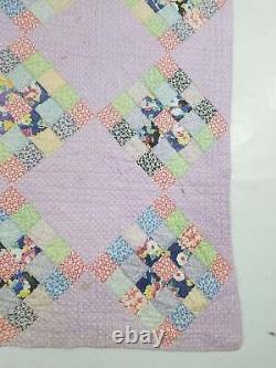 Vintage Feed Sack Colourfull Block Pattern Quilt 83x67 inch