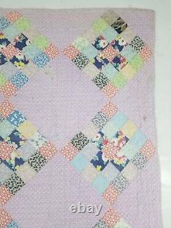 Vintage Feed Sack Colourfull Block Pattern Quilt 83x67 inch