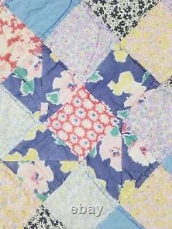 Vintage Feed Sack Colourfull Block Pattern Quilt 83x67 inch