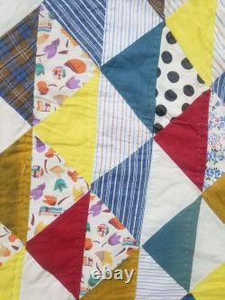 Vintage Feed Sack Hand Stitched Broken Dishes Pattern Quilt 74x68 inch