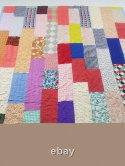 Vintage Feed Sack Hand Stitched Broken Dishes Pattern Quilt 74x68 inch