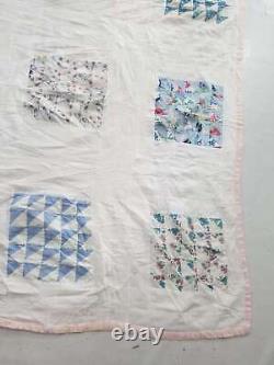 Vintage Feed Sack Hand Stitched Broken Dishes Pattern Quilt 98x72 inch