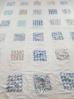 Vintage Feed Sack Hand Stitched Broken Dishes Pattern Quilt 98x72 inch