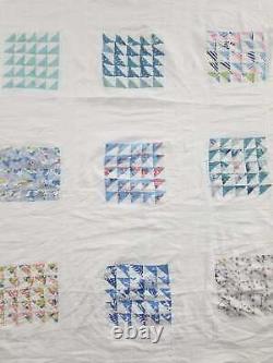 Vintage Feed Sack Hand Stitched Broken Dishes Pattern Quilt 98x72 inch