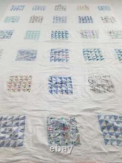 Vintage Feed Sack Hand Stitched Broken Dishes Pattern Quilt 98x72 inch