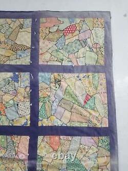 Vintage Feed Sack Hand Stitched Crazy Quilt 85x83 inch