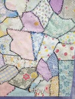 Vintage Feed Sack Hand Stitched Crazy Quilt 85x83 inch