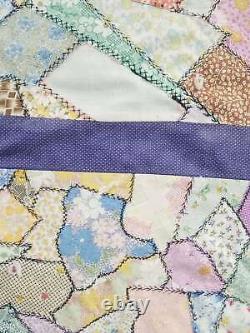 Vintage Feed Sack Hand Stitched Crazy Quilt 85x83 inch