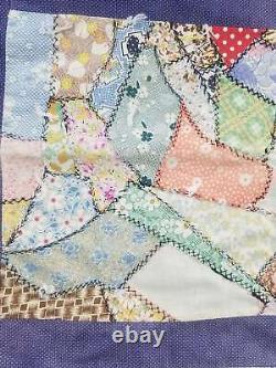 Vintage Feed Sack Hand Stitched Crazy Quilt 85x83 inch