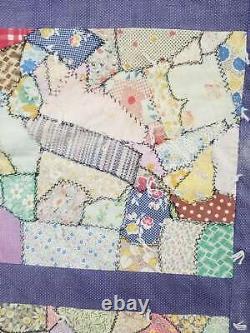 Vintage Feed Sack Hand Stitched Crazy Quilt 85x83 inch