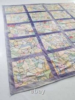 Vintage Feed Sack Hand Stitched Crazy Quilt 85x83 inch