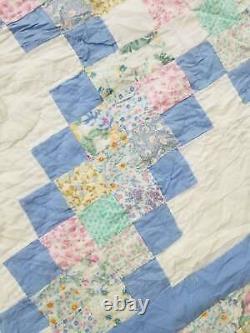 Vintage Feed Sack Hand Stitched Diamond Pattern Multicolor Quilt 88x82 inch