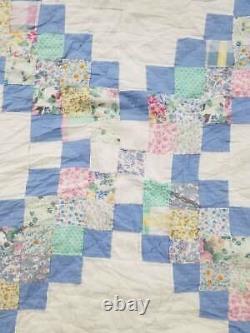 Vintage Feed Sack Hand Stitched Diamond Pattern Multicolor Quilt 88x82 inch