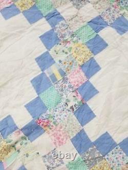 Vintage Feed Sack Hand Stitched Diamond Pattern Multicolor Quilt 88x82 inch