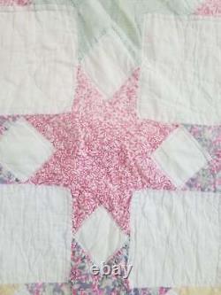 Vintage Feed Sack Hand Stitched Eight Point Star Pattern Quilt 85x72 inch