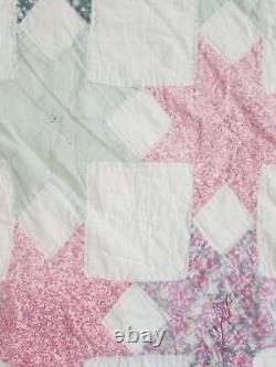 Vintage Feed Sack Hand Stitched Eight Point Star Pattern Quilt 85x72 inch