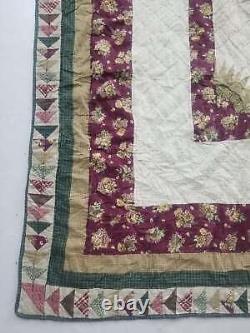 Vintage Feed Sack Hand Stitched Radiating Star Pattern Quilt 109x95 inch